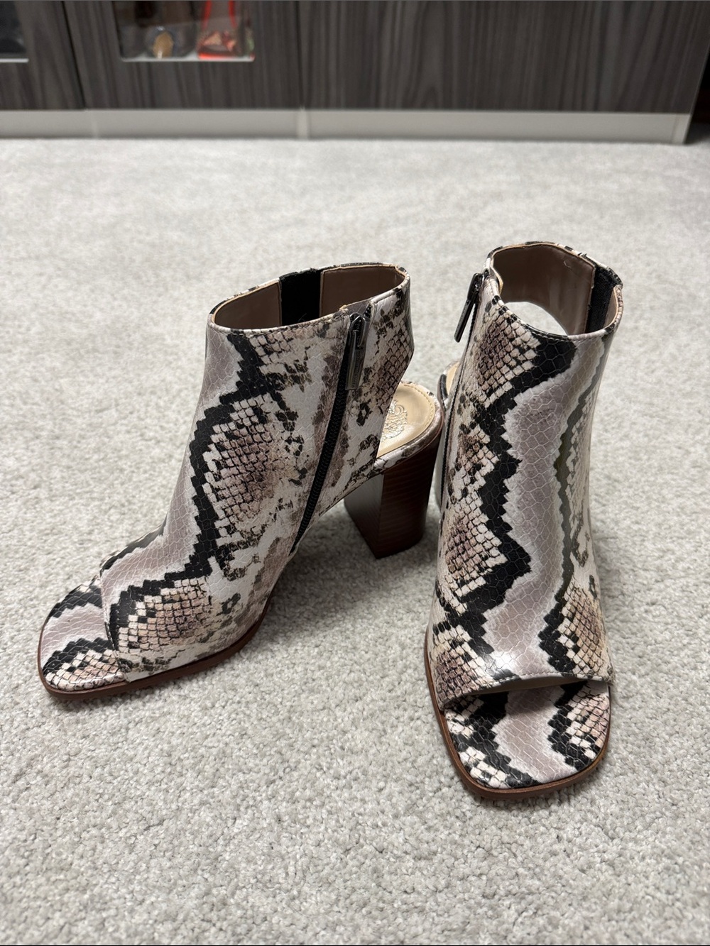 Vince Camuto Women's Snake-Print Open-Toe Ankle Boots - Neutral